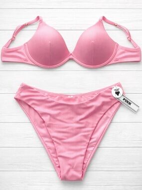 PINK Victoria's Secret Ribbed Light Pink Bikini Set